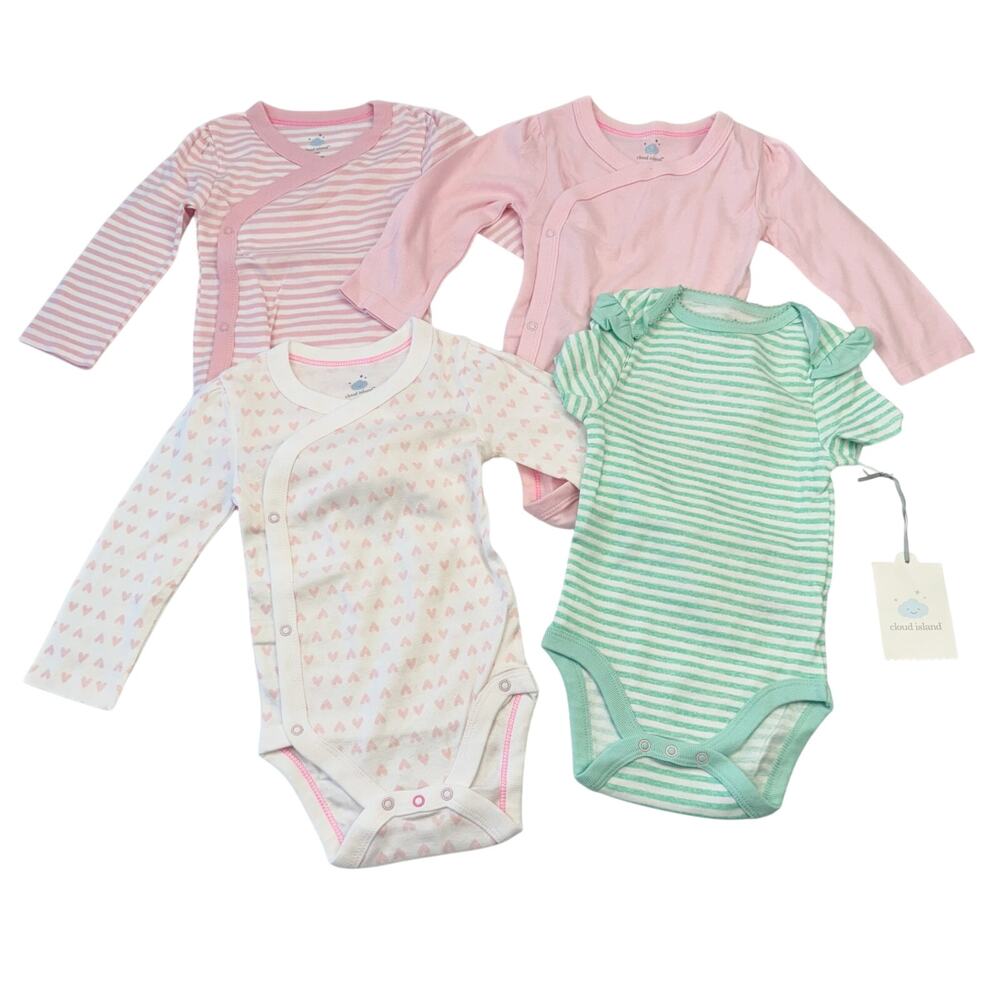 New Cloud Island Cotton Short Long Sleeve‎ 1 Piece Snap Bodysuit 12M 4x Bundle